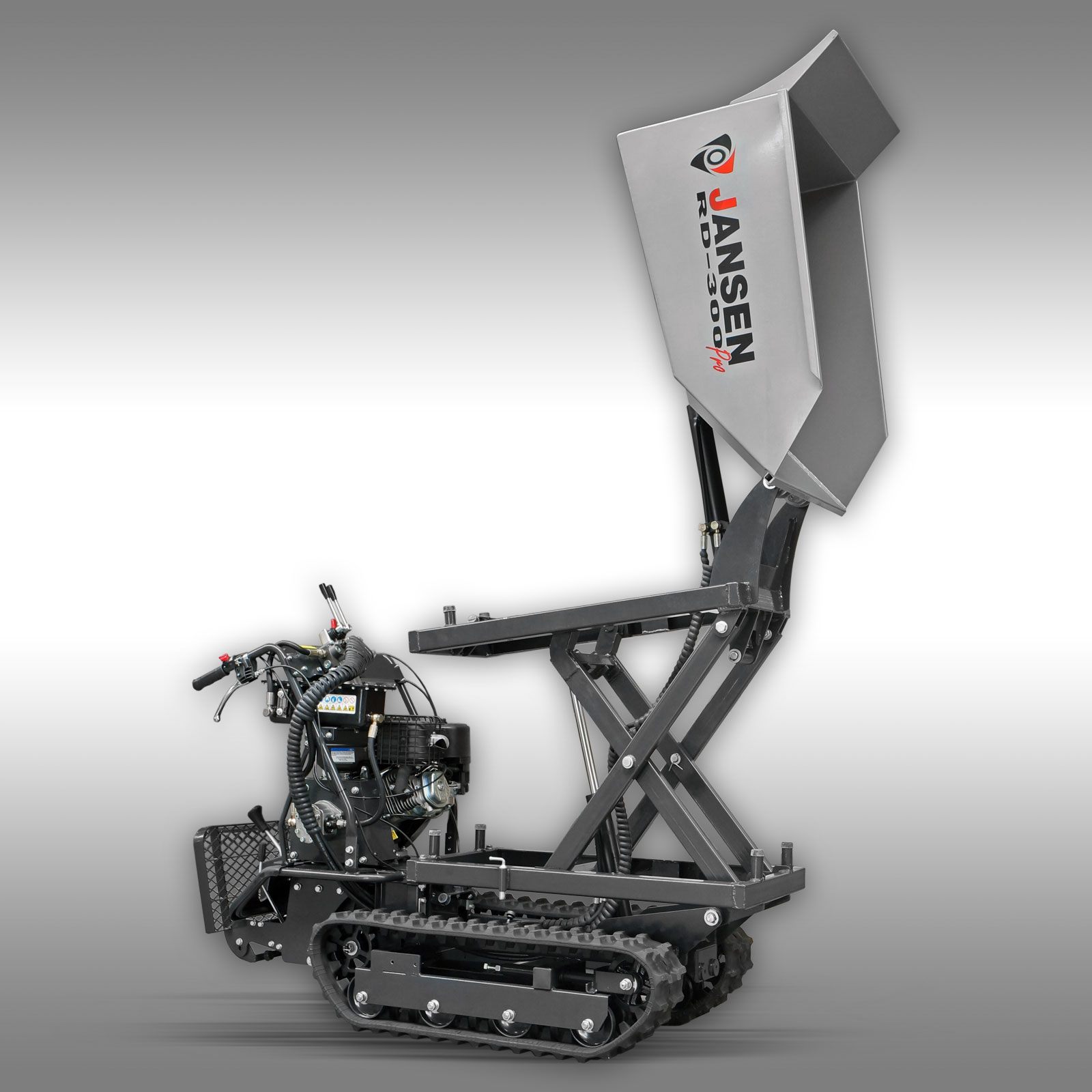 Jansen Rupsdumper RD-300PRO, hydraulische kiepbak, 9PK benzinemotor  hoogkiepsysteem