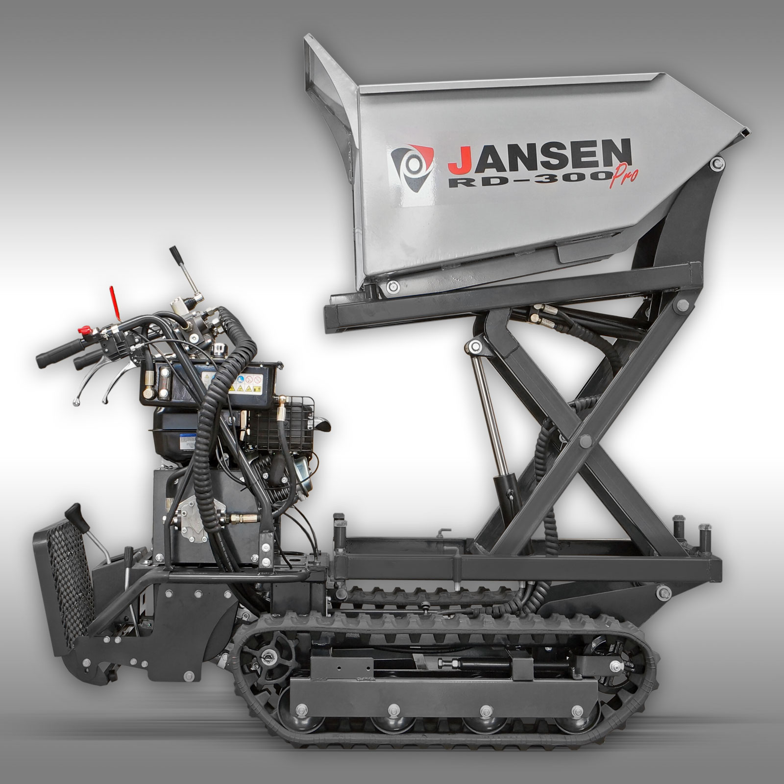 Jansen Rupsdumper RD-300PRO, hydraulische kiepbak, 9PK benzinemotor  hoogkiepsysteem