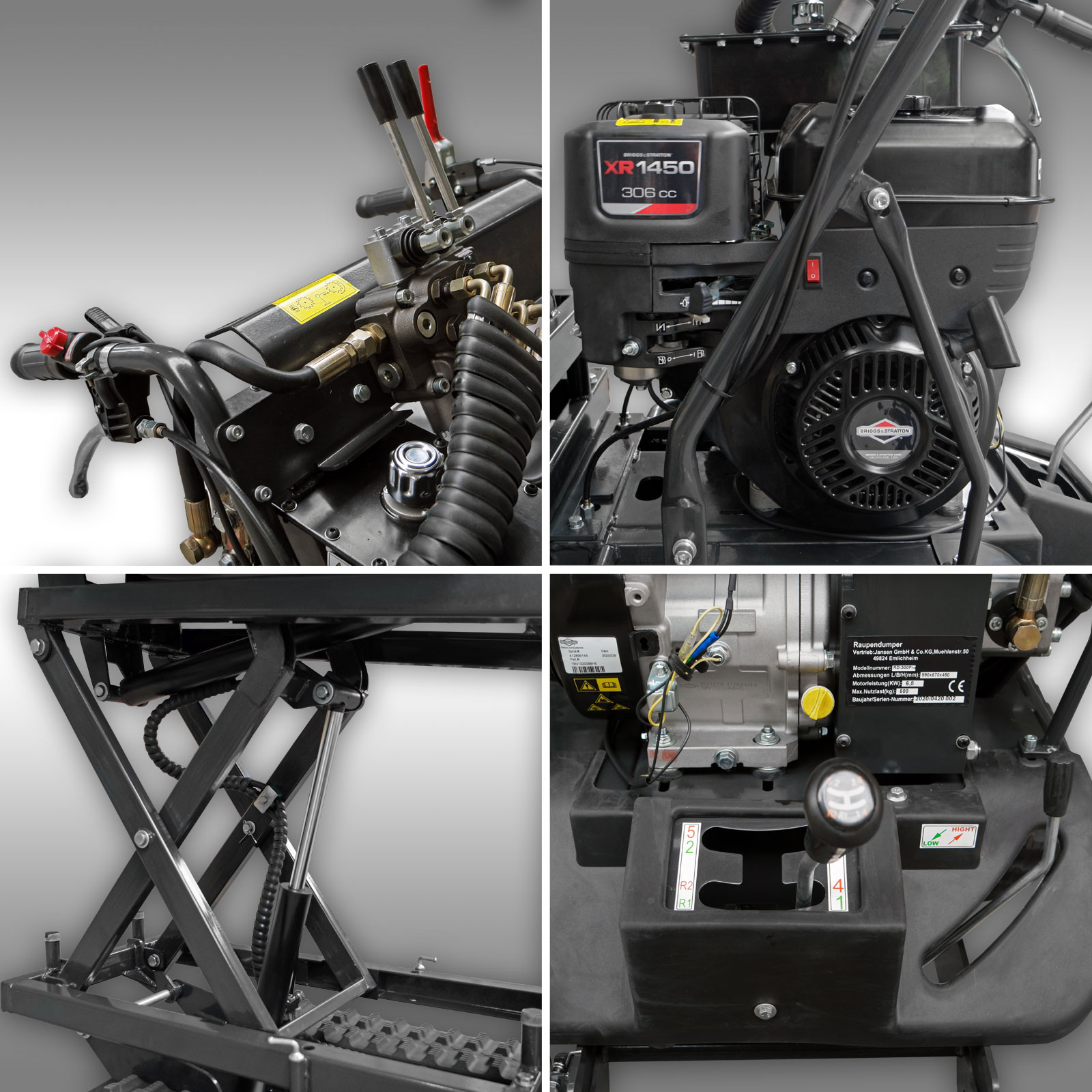 Jansen Rupsdumper RD-300PRO, hydraulische kiepbak, 9PK benzinemotor  hoogkiepsysteem