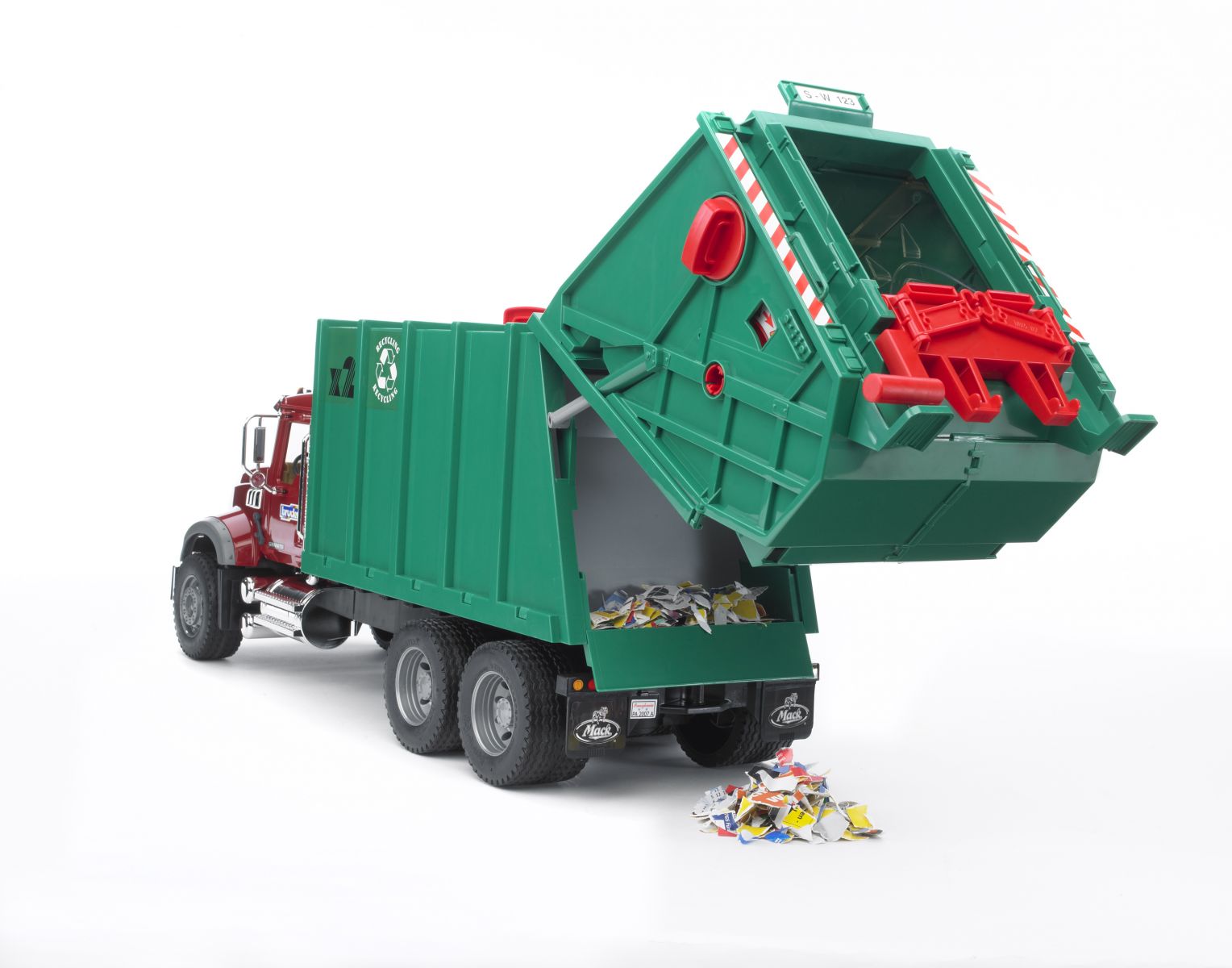 Bruder Mack-Granite vuilnisauto rood/groen