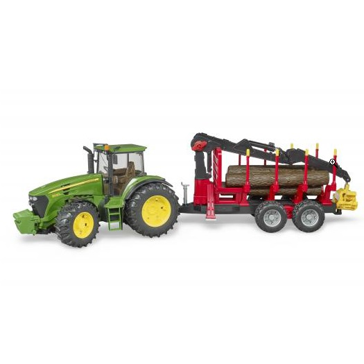 Bruder John Deere 7930 met houttrailer en 4 boomstammen 1:16