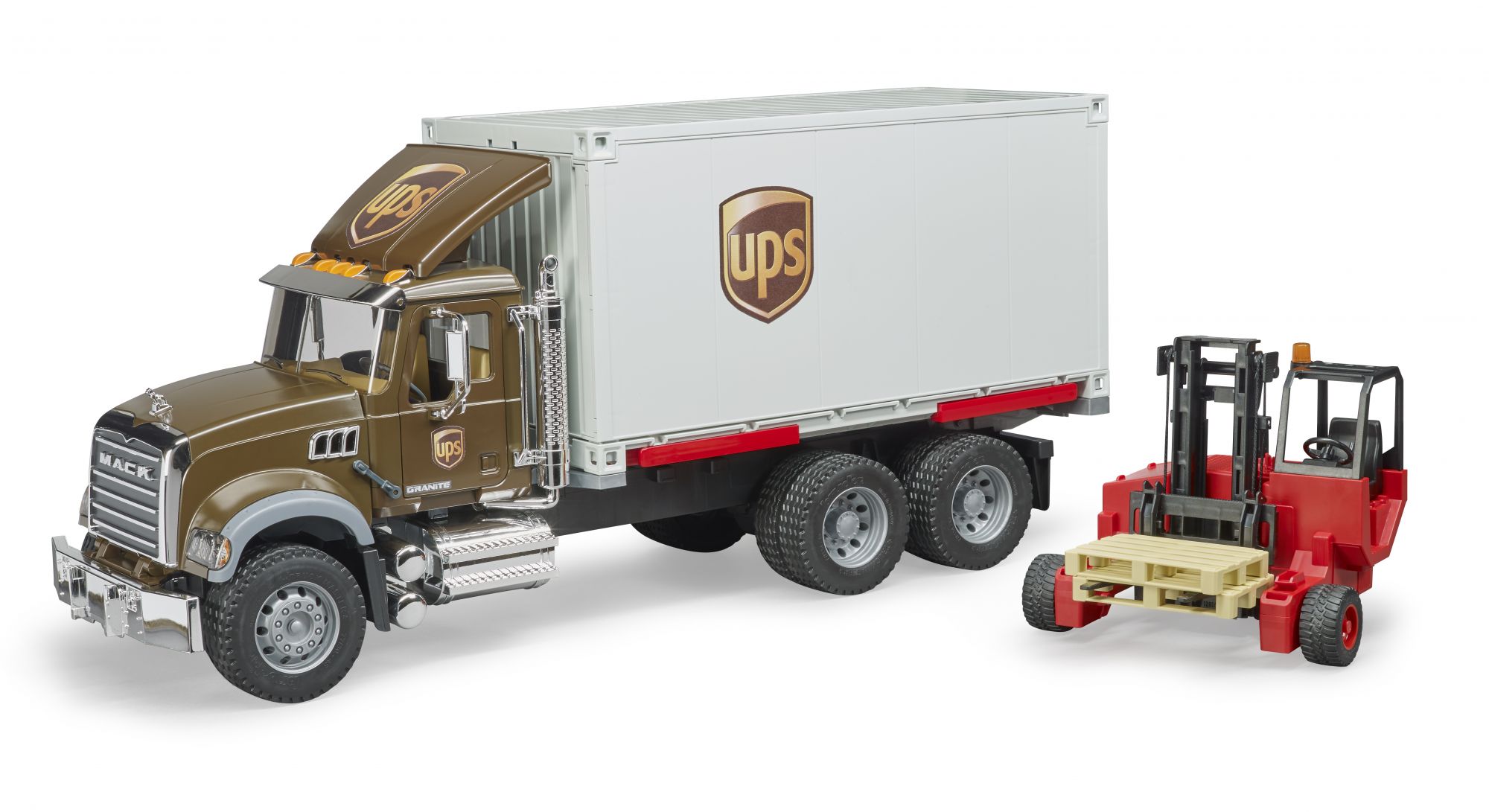 Bruder Mack Granite UPS met vorkheftruck 1:16