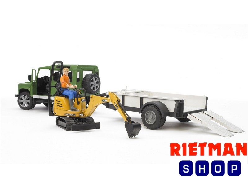 Land Rover Defender met trailer, JCB mic